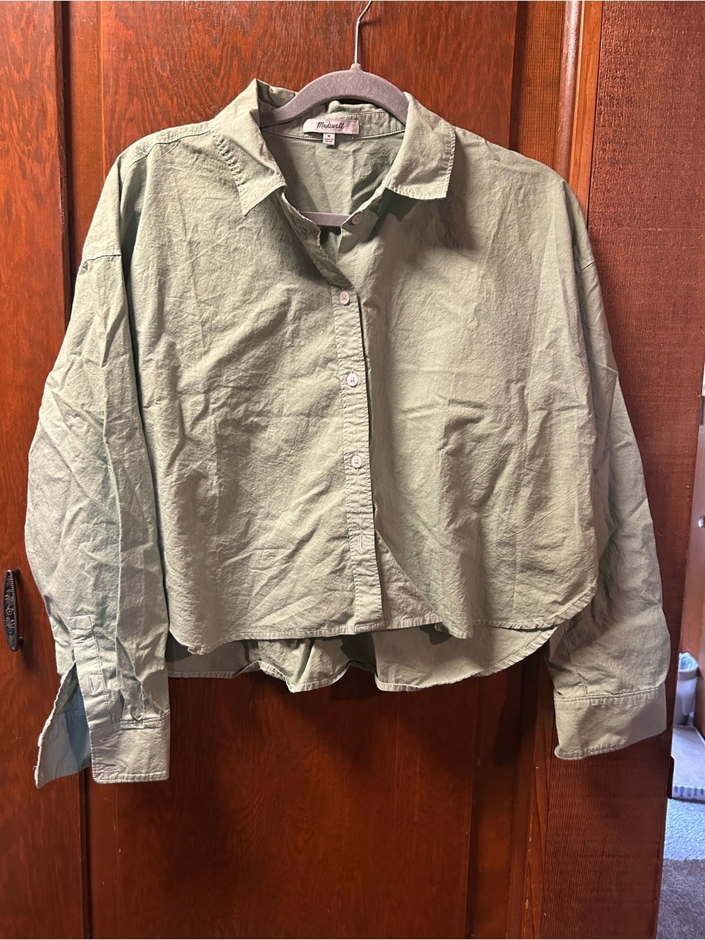 Madewell Sage Green Cropped Button-Front Top